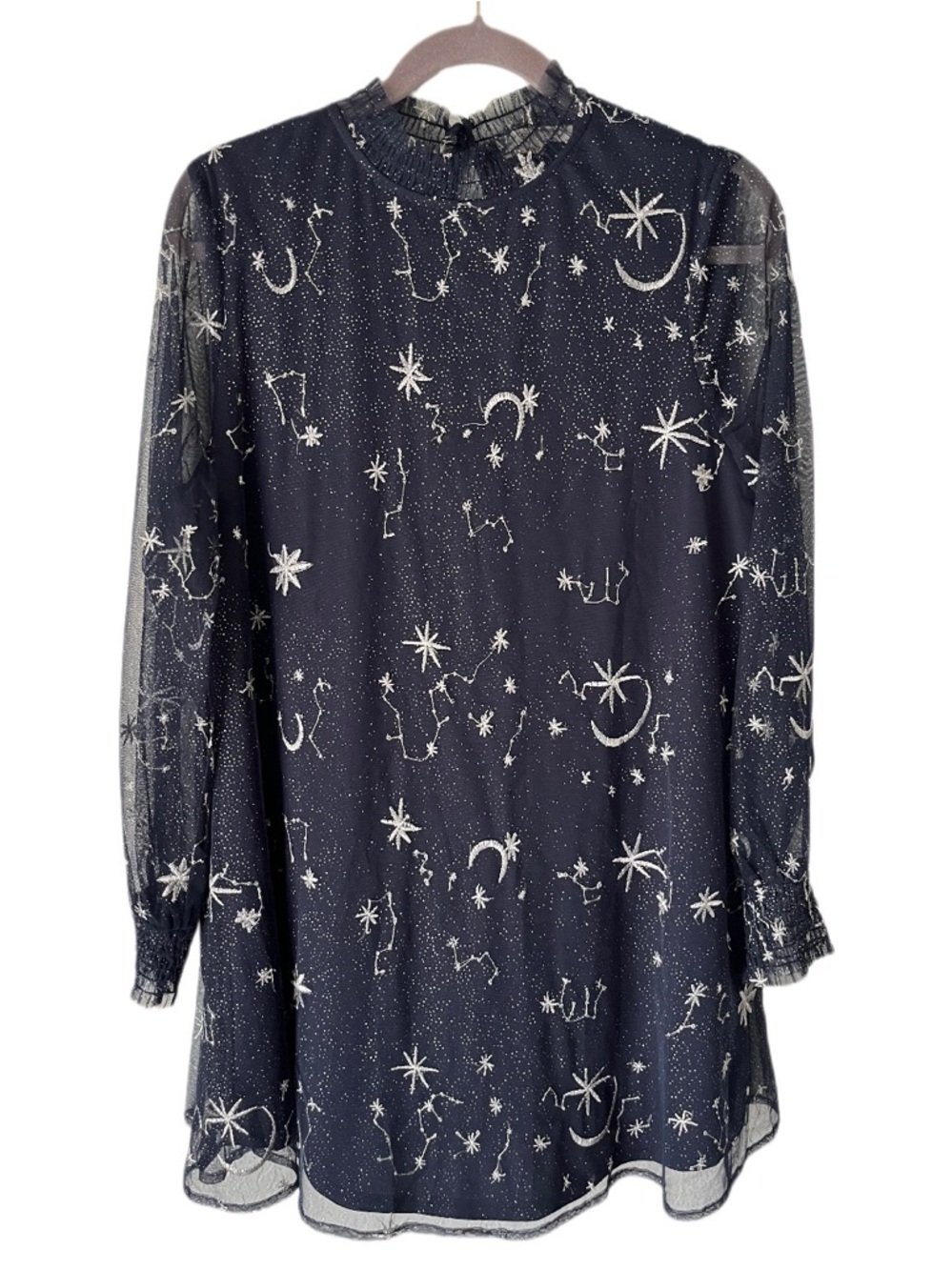 Celestial Dress Size Large Loveriche Embroidered Shift Mesh Overlay Disco Rave